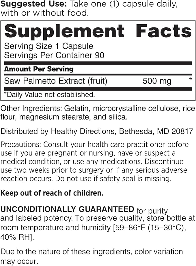 DOCTORS' PREFERRED Saw Palmetto for Men and Women Extract Supplement — 500 mg/Serving | 90 Capsules