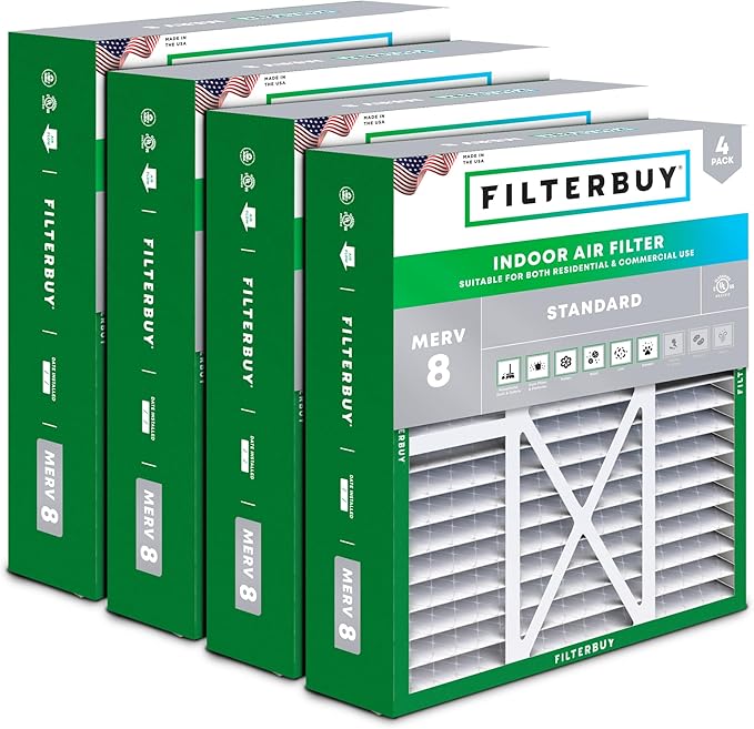 Filterbuy 22x24x5 Air Filter MERV 8 (MPR 700) Dust Defense Replacement (4-Pack), Pleated HVAC AC Furnace Filters for Amana, Goodman, and Five Seasons (Actual Size: 22.06 x 23.94 x 5.25)