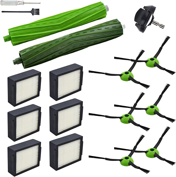 Replacement Parts Compatible with iRobot Roomba J7 J7+ J5 J5+ J6 J6+ J8 J8+ J9 J9+ i e j Series Vacuum Cleaner Accessories Kit,Front Caster Wheel,Rubber Brushes,6 HEPA Filters,6 Side Brushes