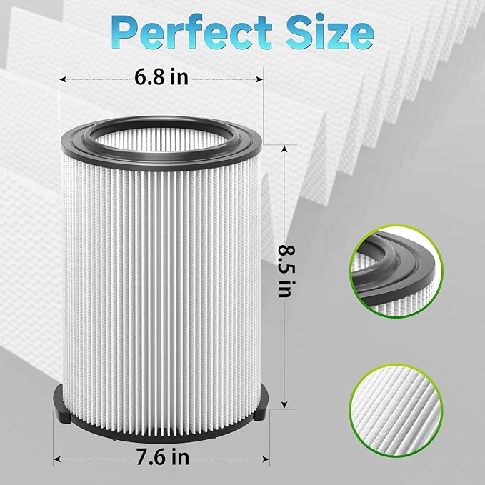 2 Pack Standard Wet/dry Vac Filter Vf4000 Compatible with RIDGID Vacs 5-20 Gallons Vacuum Cleaner, Replacement Vf4000 filter