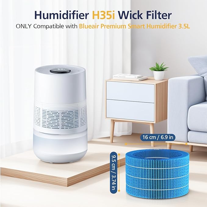 2 Pack Humidifier H35i Wick Filter Replacement Compatible with Blueair Premium Smart Humidifier 3.5L for Large Room Soothing Water Vapors Through Particle & Mineral Collect