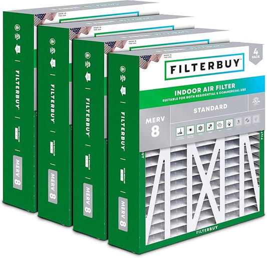 Filterbuy 20x23x5 Air Filter MERV 8 (MPR 700) Dust Defense (4-Pack), Pleated HVAC AC Furnace Filters for Bryant, Carrier, BDP, Day & Night, and Payne (Actual Size: 19.81 x 22.56 x 4.25)