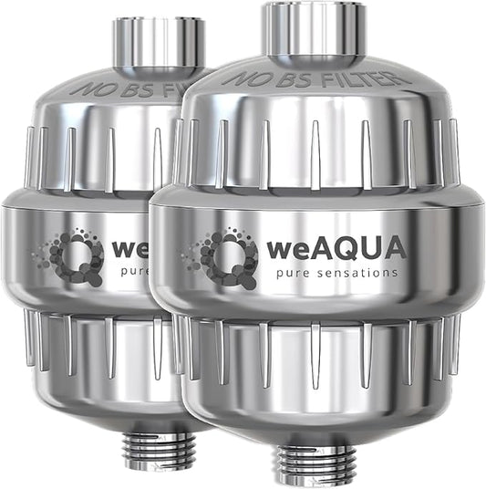 WeAQUA Heavy Duty NO BS Shower Filter Family 2 PACK – 99% Removal for Hard Water, Chlorine, Fluoride, Heavy Metals, Micro-life, Organics and More