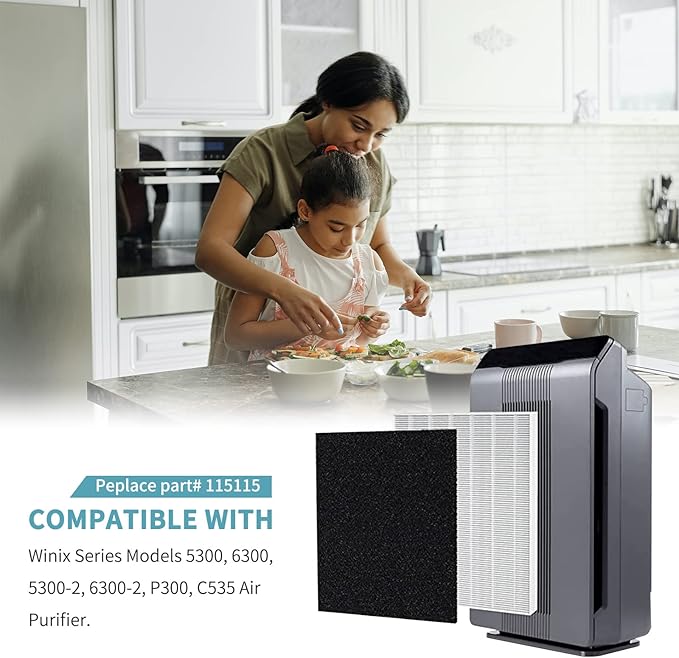 3 Pack 115115 Replacement Filter A Size 21 for Winix PlasmaWave Air Purifier C535 5300 5300-2 P300 6300, 6300-2,H13 True HEPA Filter with 3 Carbon Pre-Filters