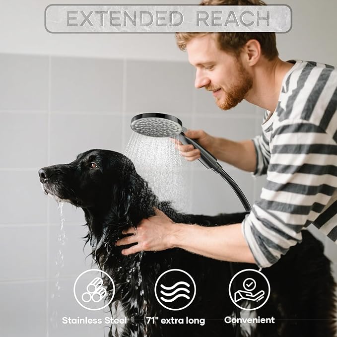 8.6 inch High Pressure 3-Way Shower Heads Combo, Pulsating Rainfall Shower Head, 6-Settings Dual Shower Head with Handheld Hose 6ft Black