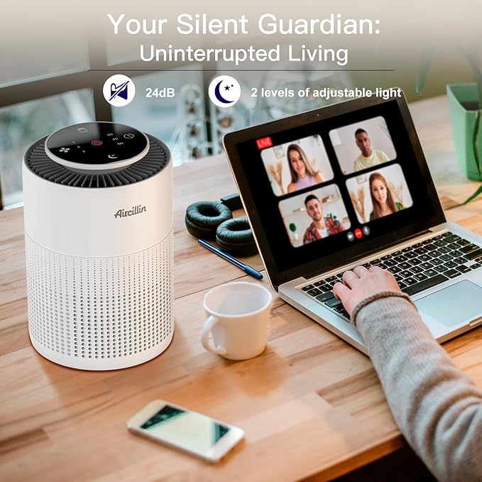 2 Pack Air Purifiers for Home Bedroom H13 True HEPA Air Filter Cleaner, Odor Eliminator, Remove Smoke Dust Pollen Pet Dander, Night Light For Home Living Room Dorm, Quiet 24dB Filtration System