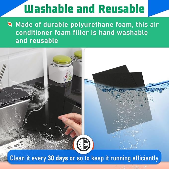3 Pack Replacement Window Air Conditioner Foam Filter Pad Compatible with FRIEDRICH, GE, HEPA, Next Gen AC Window Unit Purifier, Cut to Fit Washable Reusable Carbon Pad Air Purifier Filters, 1285234