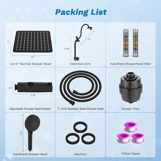 Hibbent Dual Filter All Metal 10"Rainfall Showerhead Combo, High Pressure Shower Head with 10-Spray Mode Handheld, 4-way Diverter with Pause Mode, 71'' Shower Hose & Holder, Oil Rubbed Bronze