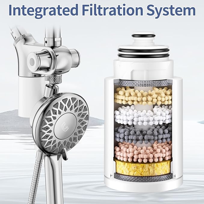 SINGSUO Filtered Rain Shower Head with Handheld Spray Combo, High Pressure Dual Shower Head with Filter for Hard Water, Modern Magnetix Double Shower Head and Handle Set, Adjustable Lift Bar (Chrome)