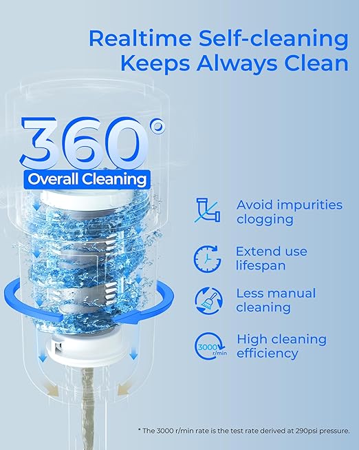 Waterdrop Spin Down Sediment Filter, Reusable Whole House Water Filter System, Flushable Pre-Filter System for City/Well Water, 50 Micron, 1" MNPT + 3/4" FNPT, WD-PF01