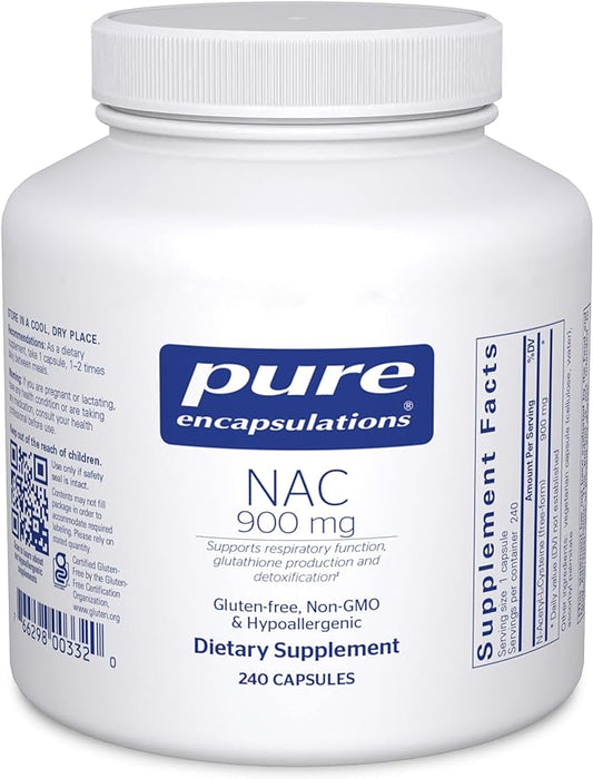 Pure Encapsulations NAC 900 mg - N-Acetyl Cysteine Amino Acid Supplement for Lung & Immune Support, Liver & Antioxidants* - 240 Capsules