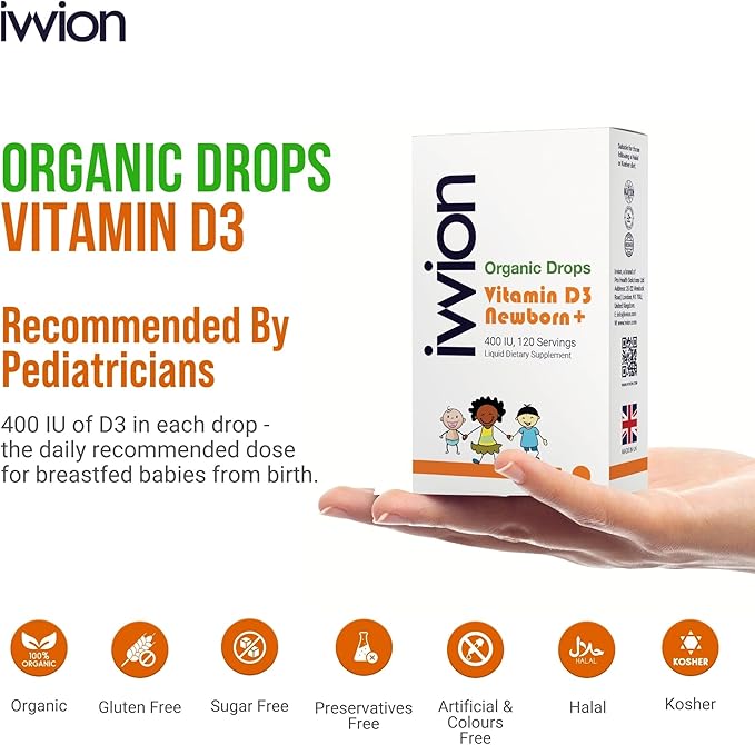 Organic 10 UG 120 Drops- Daily Vitamin D3 Supplement for Infant and Young Children