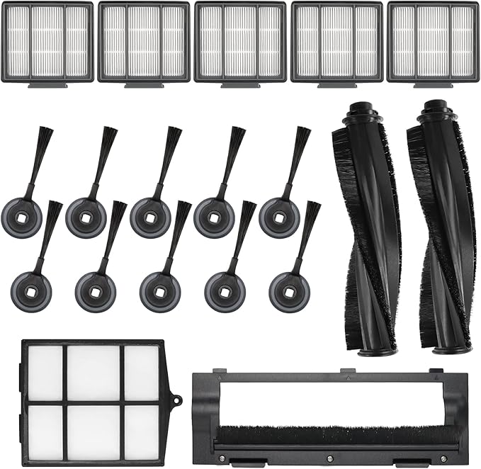 Replacement Parts for Shark ION Robot AV751 AV752 AV753 S87 R85 RV850 RV851WV robot vacuum replacement parts by Techecook - 10 Side Brushes, 5 Hepa Filter, 2 Main Brushes, 1 Filter Guard, 1 Pre-Filter