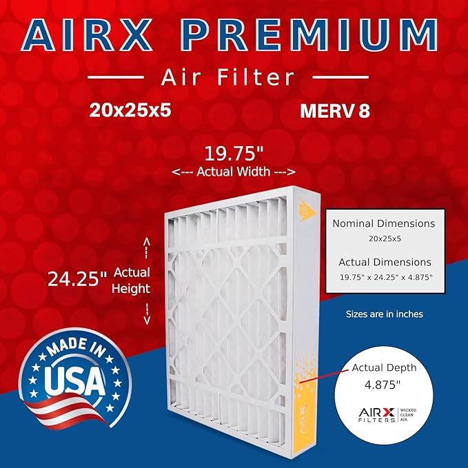 AIRX FILTERS WICKED CLEAN AIR. 20x25x5 Air Filter MERV 8 Compatible with Skuttle #000-0448-002 Furnace Filter 2 Pack