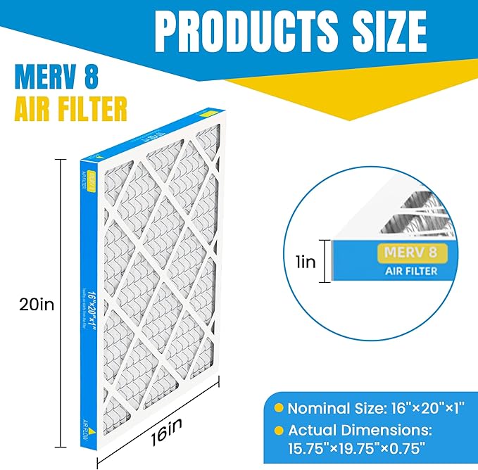 16x20x1 Air Filter,MERV 8,Furnace Air Filter for HVAC,Dust Defense-4packs by MIFLUS