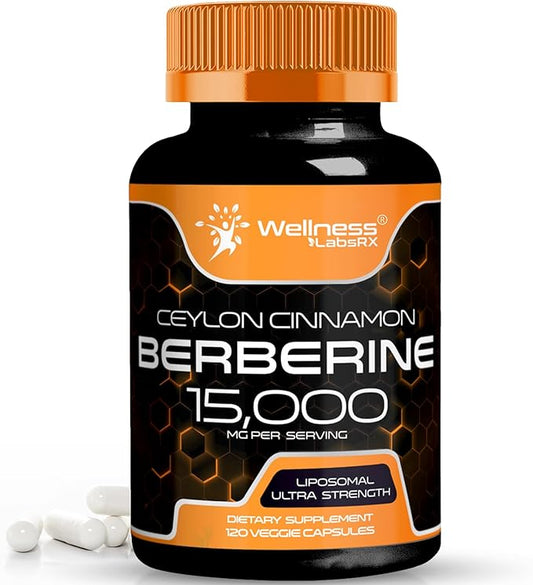Berberine Supplement 15,000mg - Berberine with Ceylon Cinnamon, Overall Wellness Support Capsules - 120 Capsules (Pack of 1)
