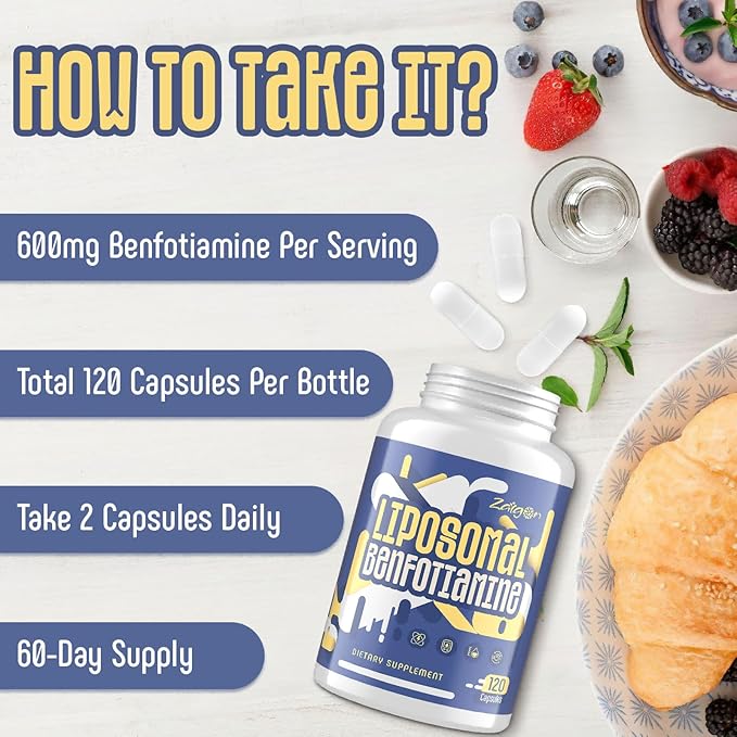 Zaigon Benfotiamine Vitamin B1 600mg, Thiamine B1 Supplement for Women & Men, VIT B1 Fat Soluble for Glucose Metabolism & Nerve Support with Alpha-Lipoic Acid, Gluten Free (120 Vegan Capsules)