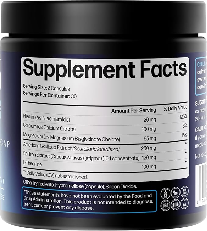 Life Happns Chillax, Calm Support Supplement, L Theanine, Magnesium, GABA and Saffron Supplements for Relaxation, Natural Mood Health Support for Adults, Calming and Relaxing, 60 Capsules