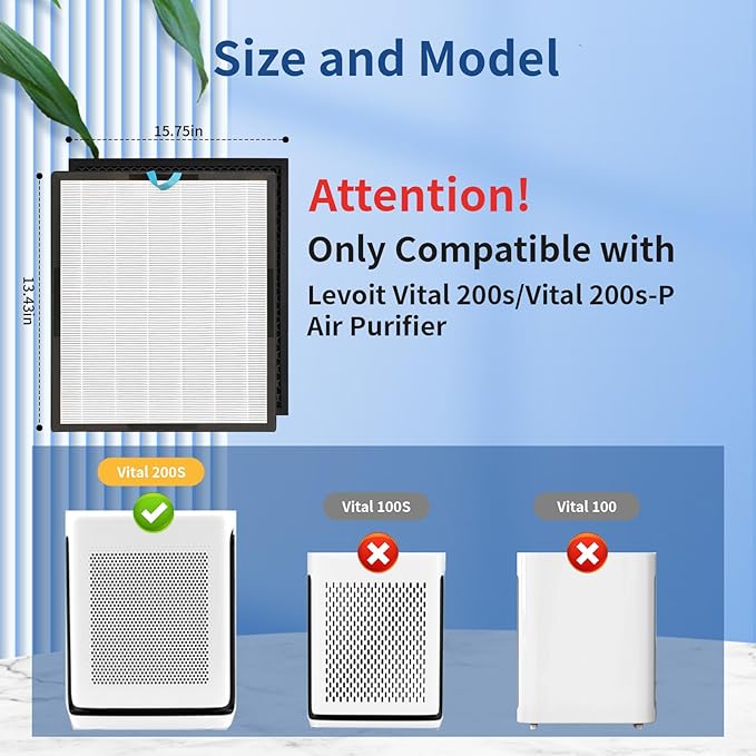 Vital 200S Replacement Filter for LEVOIT Vital 200S & 200S-P Air Purifier, 2 Pack H13 Activated Carbon Filter, 3-in-1 Filtration, Compatible with Vital 200S-RF (LRF-V201-WUS), White