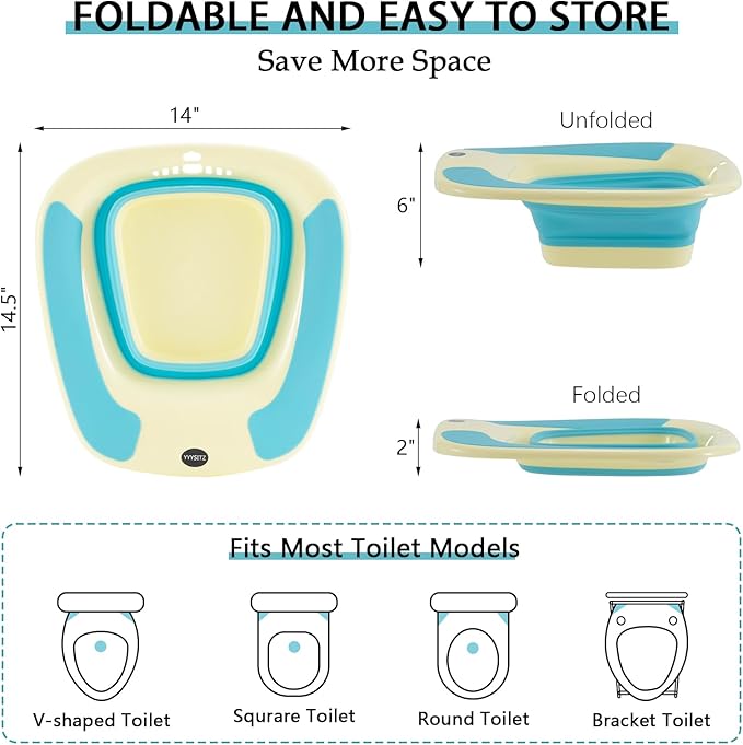 Sitz Bath, Sitz Bath for Hemorrhoids, Sitz Bath for Toilet Seat, Sitz Bath for Postpartum Care, Sits Bath Tub for Women Men Adults, Sitz Bath Soak Salts Basin, Hip Bath Bowl, Foldable, Blue