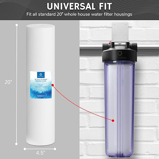 Airthereal Whole House Water Filter Housing, 20" x 4.5" Sediment Carbon Cartridge Universal Housing, Pre-Filtration System for Well and City Water with 1" NPT Port and Include 1-Pack PP Filter