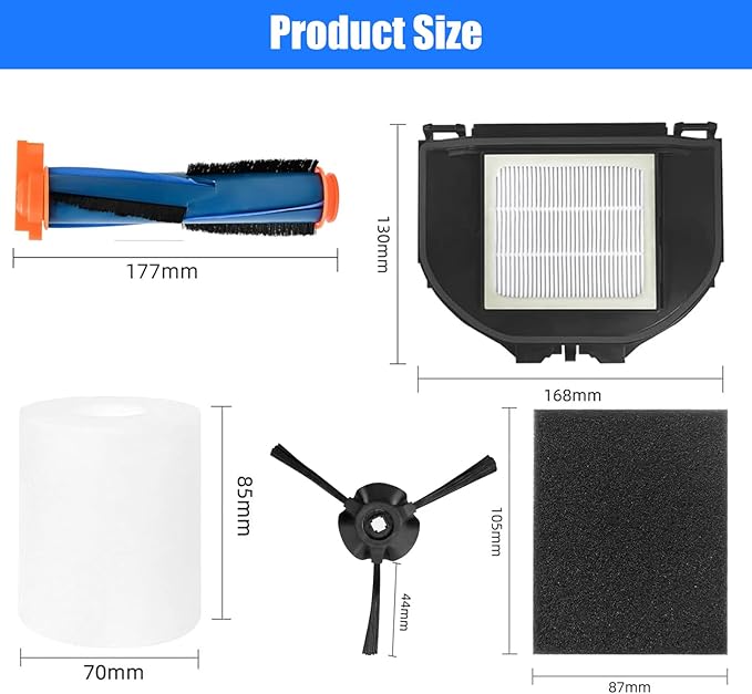 RV2310AE Replacement Parts for Shark AV2310AE/RV2320S/UR2350AE/RV2300S Matrix Robot Vacuum 2 Roller Brushes, 6 Side Brushes, 2 HEPA Filters, 2 Foam & 2 Sponge Filters, 1 Main Brush Cover-15 Pack