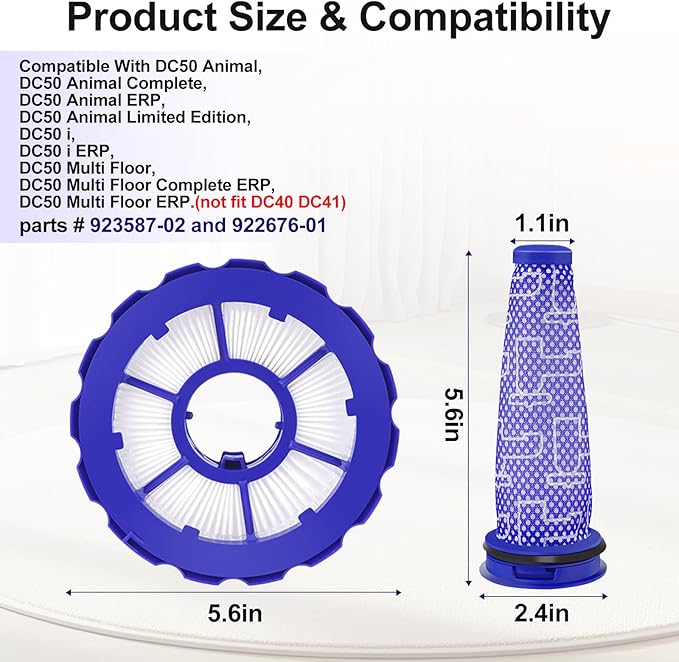 2 pack Hepa Post-Motor Filters & Pre-Motor Filters Replacement Parts Compatible With DC50, Animal And Multi Floor Complete Vacuum Cleaner, Part # 965081-01&965080-01