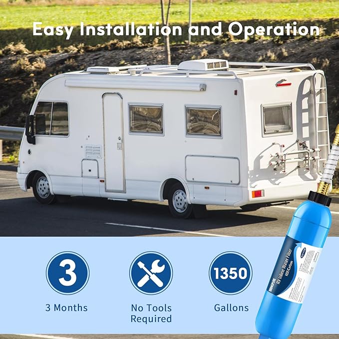 RV Inline Water Filter with Flexible Hose Protector, NSF 42/372 Certified, Reduce Chlorine, Odor, Taste, Rust and Fluoride in Drinking Water, Dedicated for RVs and Marines, Pack of 2