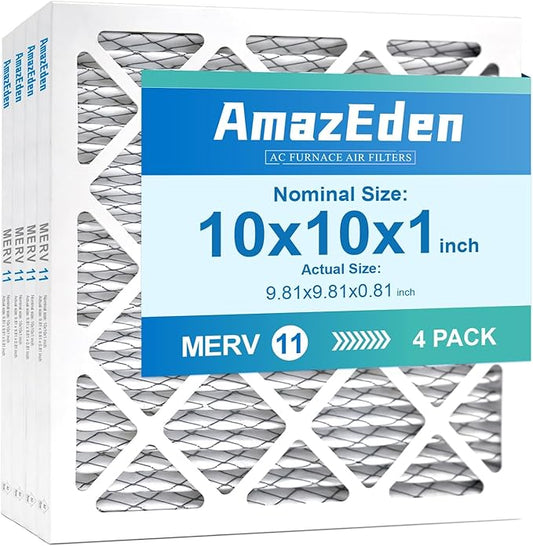 10x10x1 Air Filter MERV 11 (4-Pack) MPR 1000 FPR 7 AC HVAC Furnace Pleated Filters Dust Defense Replacement for Home (Exact Dimensions: 9.81x9.81x0.81 Inches)