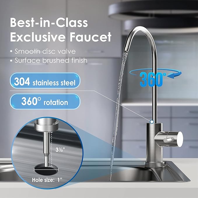Waterdrop 17UBW-UF 0.01 μm Ultra Filtration Under Sink Water Filter System for Baçtёria Reduction, Reduces Lead, Chlorine, Bad Taste & Odor, 24K Gallons, with Dedicated Brushed Nickel Faucet, USA Tech