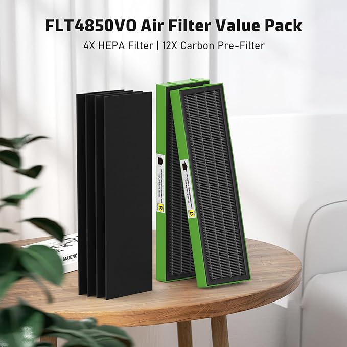 FLT4825VO Toxin Clear HEPA Replacement Compatible with AC4825 AC4300 AC4800 AC4900 AC4850, 4 True HEPA Filters & 12 Activated Carbon Pre-Filters, FLT4825VO, Black/Green