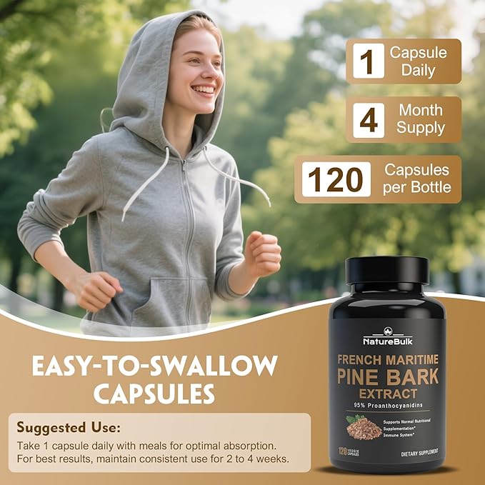 French Maritime Pine Bark Extract 400 mg, 95% Proanthocyanidins - Standardized 30X Extract, 120 Vegan Capsules