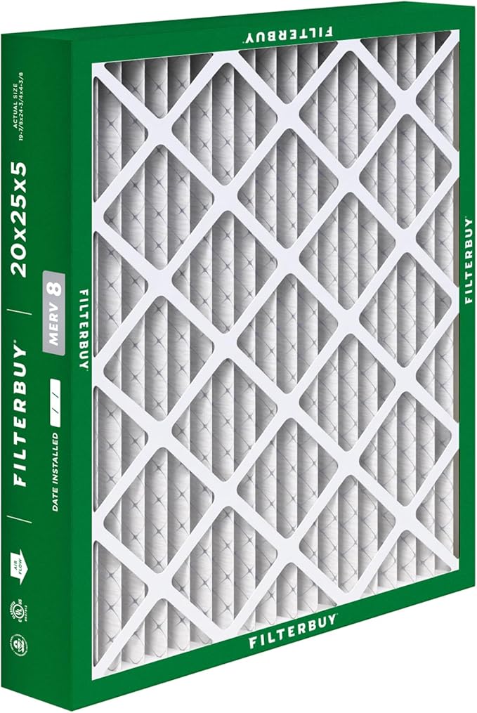 Filterbuy 20x25x5 Air Filter MERV 8 (MPR 700) Dust Defense (4-Pack), Pleated HVAC AC Furnace Filters for Honeywell FC100A1037, Lennox X6673, Carrier, & More (Actual Size: 19.88 x 24.75 x 4.38)