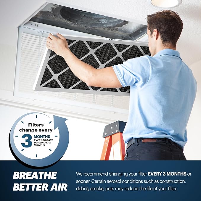 BNX TruFilter 20x20x1 MERV 12 Odor Defense (4-Pack) AC Furnace Air Filter with Activated Carbon - MADE IN USA - Pleated Air Conditioner HVAC AC Furnace Filters - Removes Odor, Mold, Bacteria, Smoke