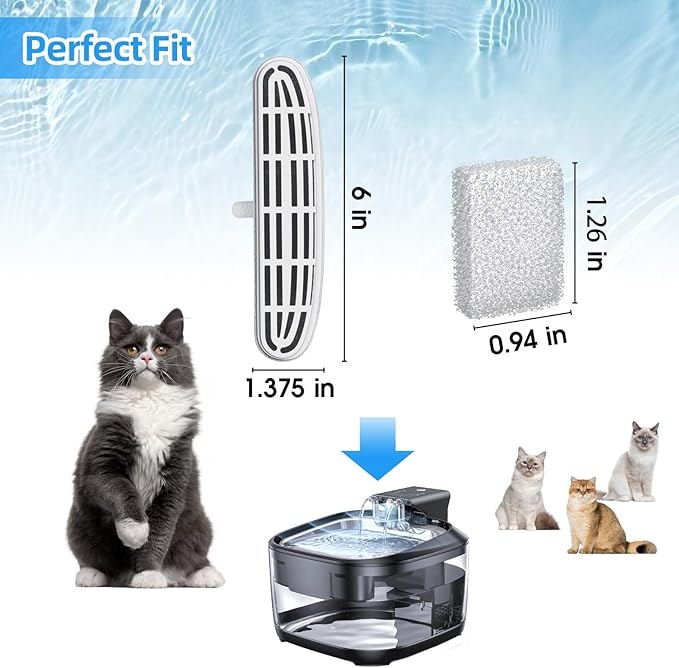 28 Pack Cat Water Fountain Filters Replacement for OPOWO 108oz/3.2L Wireless Pet Water Dispenser Fountain FT999 (14 Filters & 14 Sponges)