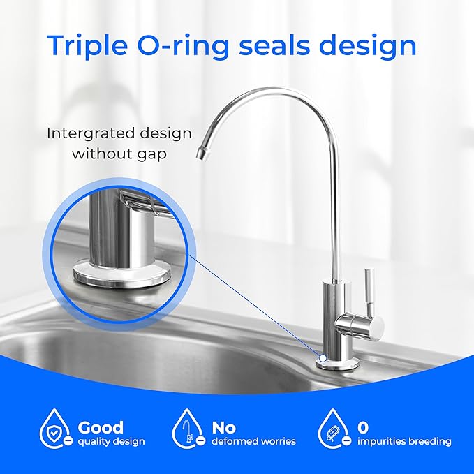 Waterdrop Filtered Water Faucet, Drinking Water Faucet, Reverse Osmosis Faucet, RO Faucet, RO Water Faucet, Water Filter Faucet for Kitchen Sink, Stainless Steel, Lead-Free, Polished Chrome