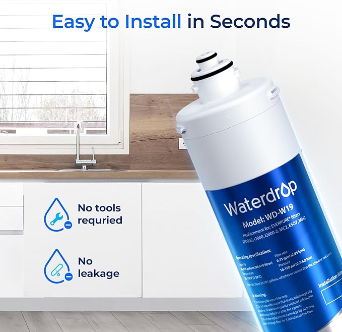 Waterdrop I2000 2 Under Sink Water Filter, 26K Gallons, Replacement Cartridge for Everpure i2000, MC2, ESO7, MH2, EV9612-22, EV9612-56, EV9607-25, EV9613-21, Pack of 2