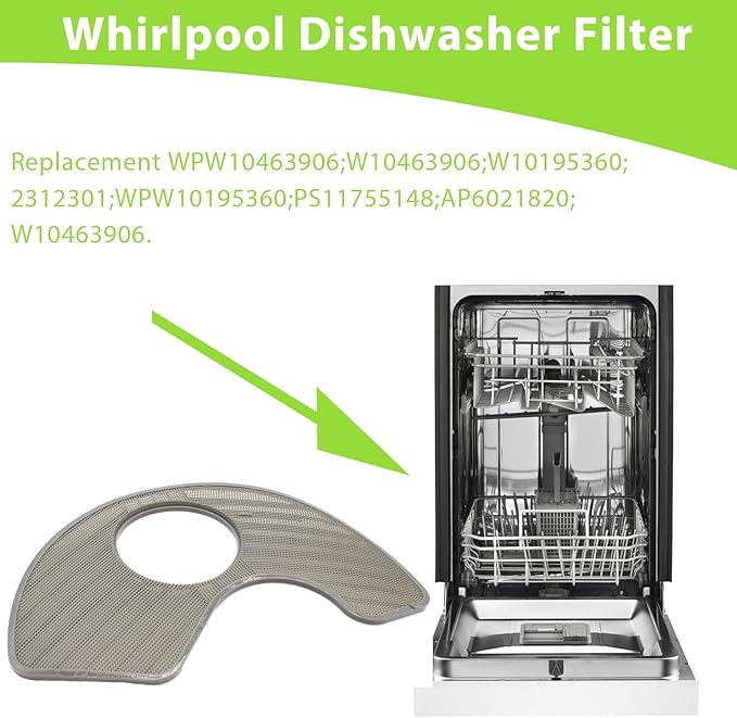 W10463906 W10354786 Dishwasher Screen Filter Replacement for Whirlpool Kenmore Amana Kitchen Dishwasher AP6021820 WPW10195360 2312301 PS11755148 PS3653246 Gray