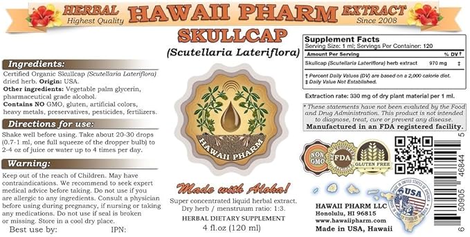 Hawaii Pharm Skullcap (Scutellaria lateriflora) Liquid Extract 32 fl.oz