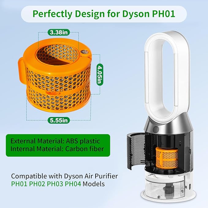 1 Pack 2-IN-1 Replacement Carbon Fiber Evaporator Filter Compatible for Dyson PH01 PH02 PH03 PH04 PH3A Models Humidify+Cool Air Purifiers, Orange