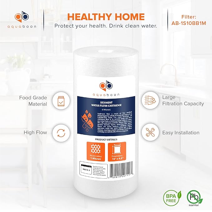 Aquaboon Whole House 1 Micron Water Filter 10 x 4.5 Against Sediment Water Filter Cartridge Replacement Compatible with DGD-5005, AP810, 4-Pack