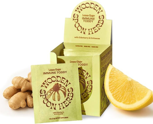 Wooden Spoon Herbs - Refreshing Lemon-Ginger Immune Support Drink Mix | Includes Immunity Boosting Organic Elderberry, Echinacea, Plant-Sourced Zinc & Vitamin C | 10 On-The-Go Sachets (1 Carton)