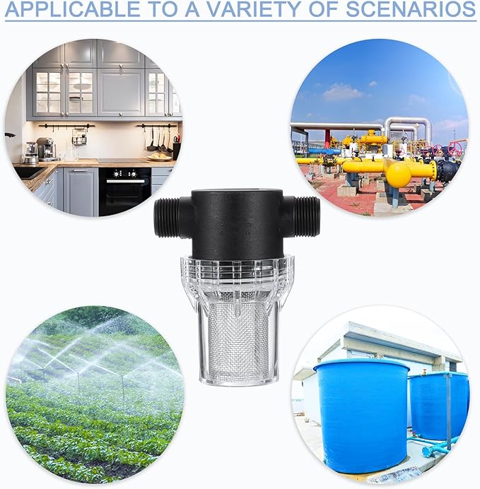 uxcell Pressure Washer Filter 3/4" NPT Female Thread, Inline Mesh Strainer Attachment, Outlet for Pipe Strainer, Stainless Steel Screen with Sealant Tape (Size:20 Mesh)