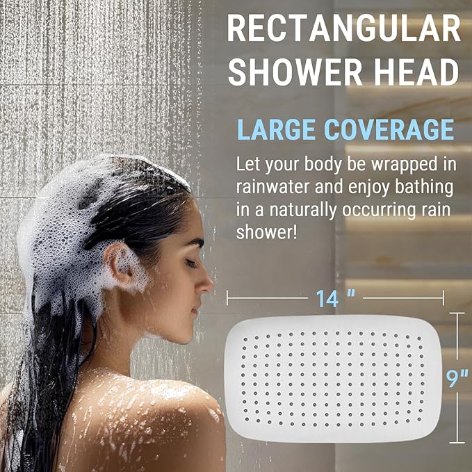 G-Promise All Metal 14 Inch Dual Square Shower Head with Handheld Spray Combo, Rain Shower Head, Adjustable Extension Arm, 3-Way Diverter, 71 Inch Extra Long Hose - A Bathroom Upgrade(Brushed Nickel)