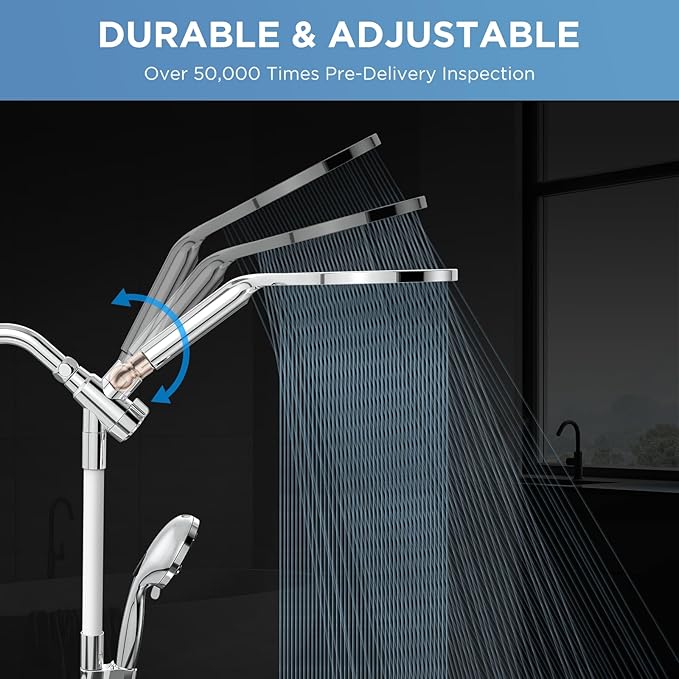 Dual Handheld Shower Head Combo, 2-in-1 Rain Shower Heads System 8 Inch Rainfall Shower Head and 10 Modes High Pressure Hand Held Showerhead with Built-in Power Wash