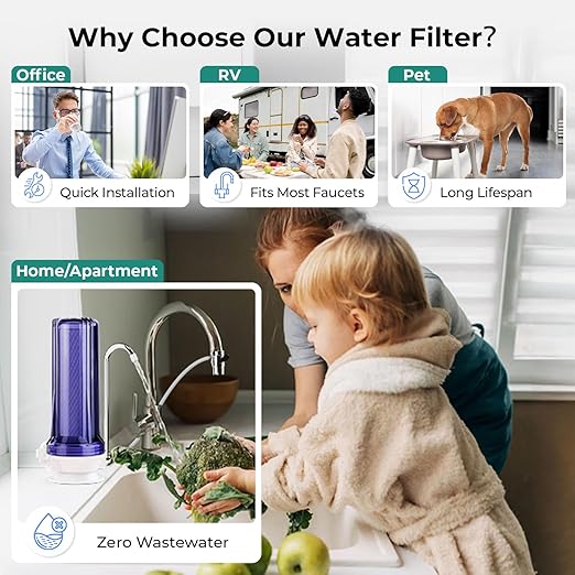 iSpring CKC1C-PB 2.5" x 10" Countertop Water Filter, SGS-Tested, Reduces Lead, Chlorine, Odors. THMs, 7000 Gallons, Up to 12 Months, Easy Installation, Clear (1 Filter Included)