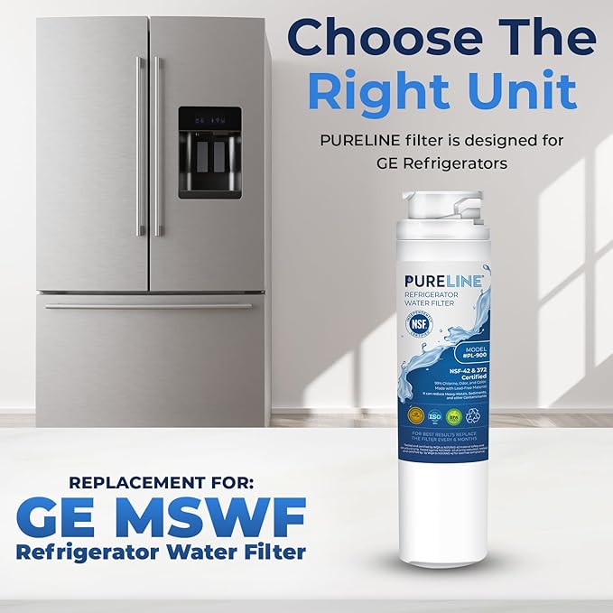 Pureline MSWF Replacement for GE MSWF, RWF1500A, 101820A, 101821B Refrigerator Water Filter - Reduces Bad Taste & Odor