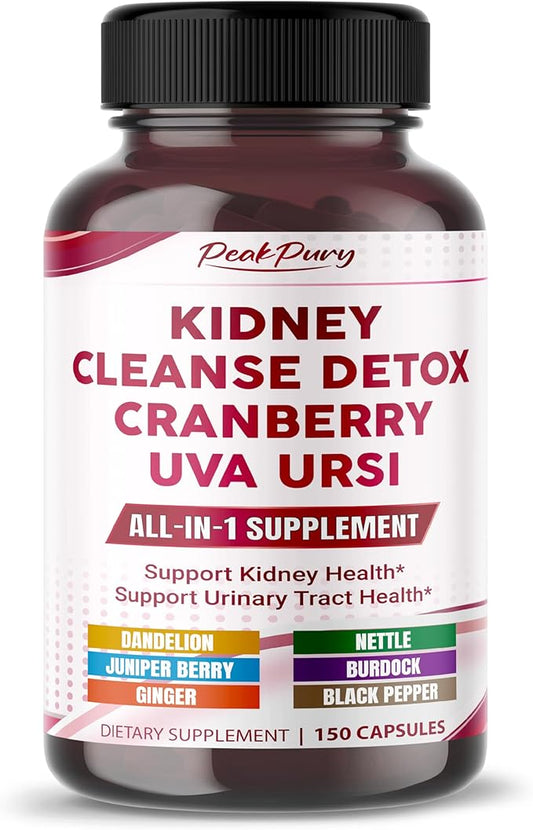 Ultra Kidney Cleanse Detox Supplement- Cranberry, Uva Ursi & Herbal Blend for Kidney Health -Includes Dandelion, Nettle, Juniper Berry - Made in The USA 150 Capsules