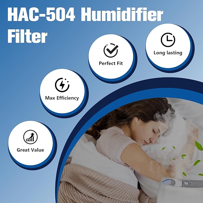 Funmit Humidifier Filters Replacement for Honeywell Humidifier Filter HAC-504 HAC-504AW and Honeywell Filter A, Replacement for Honeywell HCM-350 HCM-500 HCM600 Cool Mist Humidifiers, 4 Pack, White
