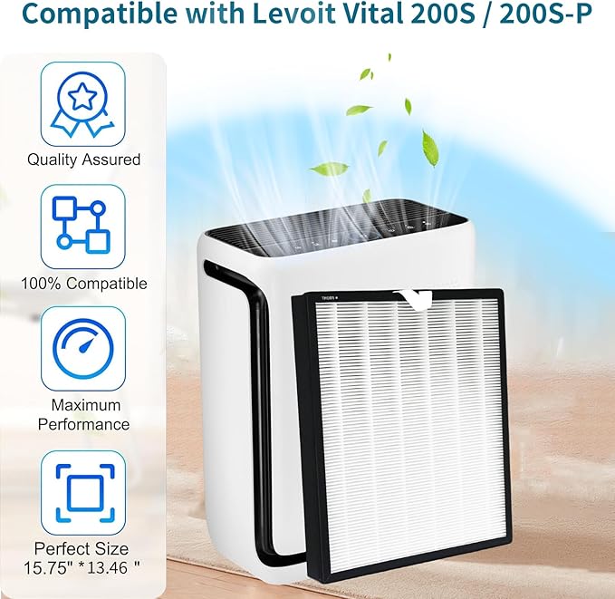 2 Pack Vital 200S Replacement Filter Compatible with LEVOIT Vital 200S,Vital 200S-P Air Purifie-r, 3-in-1H13 True HEPA and High-Efficiency Activated Carbon Filter, Replace Part #Vital 200S-RF.